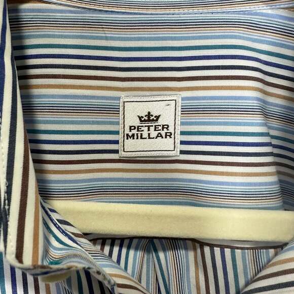 Mens Peter Millar Striped Shirt Spread Collar, Sz L - Picture 4 of 5